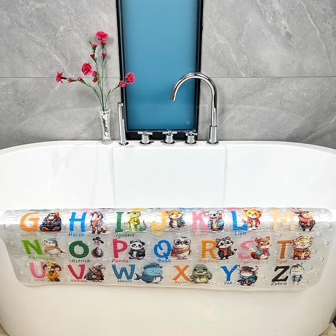 BEEHOMEE Bath Mats for Tub Kids,Baby Toddler - Large Cartoon Non-Slip Bathroom Bathtub Anti-Slip Shower Mats for Floor 35x15,Machine Washable XL Size Bathroom Mats (Cute Animals)