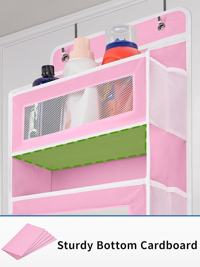 JARLINK 2 Pack Over The Door Organizer Storage, 5 Shelf Hanging Door Organizer with 5 Large Capacity Pockets, Anti Tilt 44 lb Load Behind Door Storage for Bedroom, Bathroom, Pantry, Nursery, (Pink)
