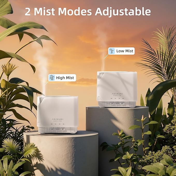 ASAKUKI Essential Oil Diffuser for Home, Large 700 ml Humidifier with Automatic Shut-Off, Quiet Aromatherapy Diffuser with 7 LED Lights for Living Room, Kitchen, Bedroom, Hotel - White