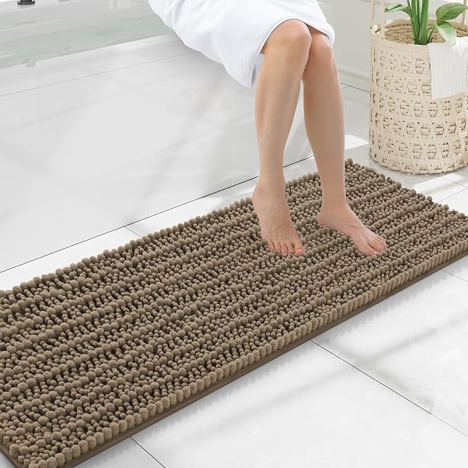 Smiry Bathroom Rugs Mat 47x17, Extra Soft Absorbent Chenille Bath Rugs, Non Slip Rubber Backing Machine Washable Quick Dry Bath Mats for Bathroom Floor, Tub, Shower, Home Decor Accessories, Camel