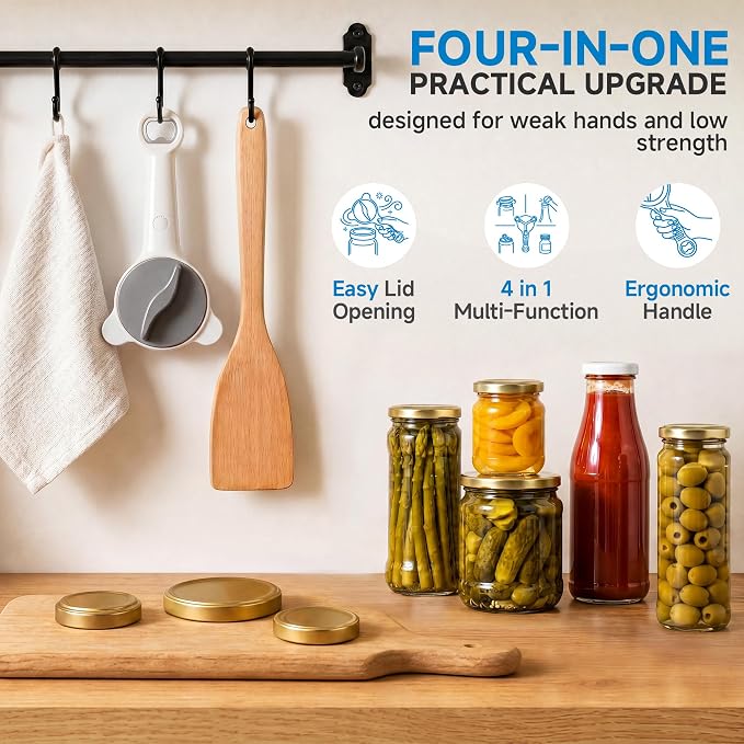2026 Upgraded 4-in-1 Jar Opener - Adjustable Stainless Steel Lid Remover for Seniors & Arthritis Sufferers, Fits Kitchen Jars, Bottles & Cans Grey(2Pcs)