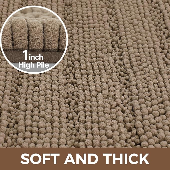 Bcoimo Bathroom Rug Set, Chenille Bath Mat Set with High Low Pile Design, Soft Absorbent Non Slip Bathroom Rugs, Machine Washable Quick Dry Mats for Shower, Tub, Sink and Vanity
