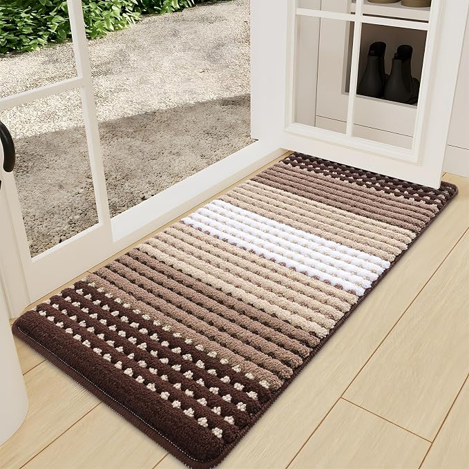 Kitinjoy Indoor Outdoor Door Mat, 47x24 Non-Slip Absorbent Dirt Trapper, Low-Profile Washable Inside Entrance Front Floor Mat, Sturdy Soft Entry Dotted Ombre Doormats for Entryway, Brown