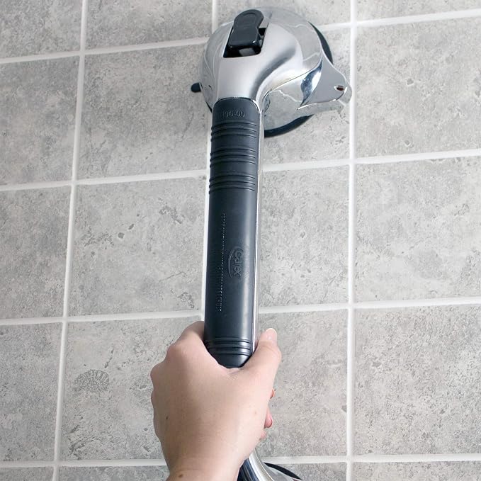 Carex Ultra Grip Shower Grab Bar - Shower Handle and Bathroom Bar - 16 Inch Safety Bar with Dual Locking Suction Cups for Bathtubs and Showers, Chrome