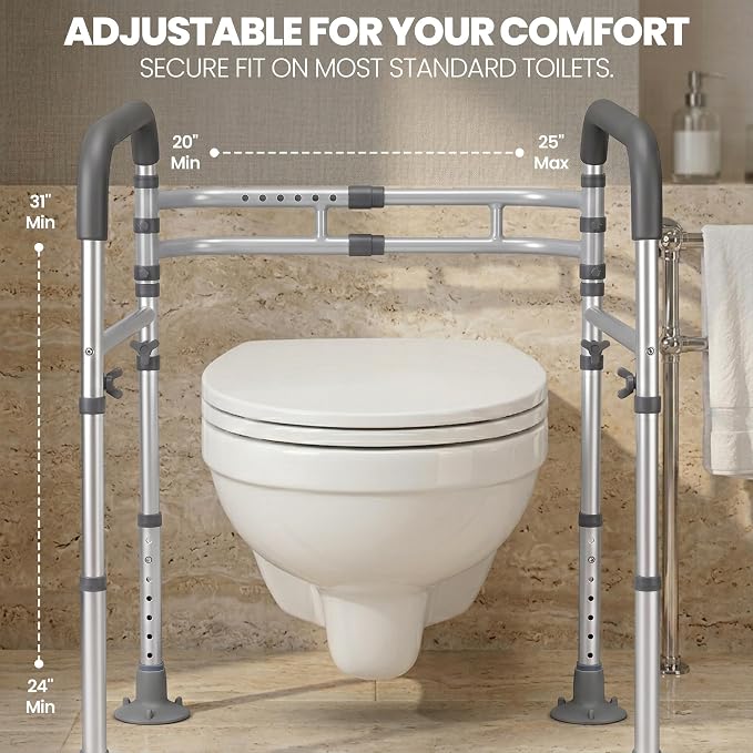 Toilet Safety Rails for Seniors | 350 lb Capacity Adjustable Toilet Handles for Elderly Adults, Heavy-Duty Toilet Safety Frame with Support Handles for Handicap Users & Mobility Assistance
