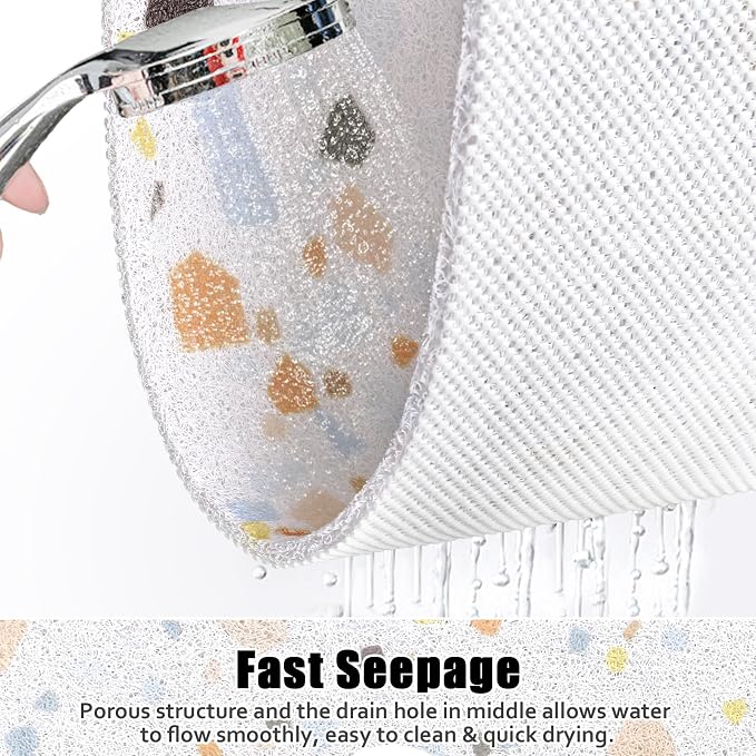 Square Shower Mat Non Slip: 27x27 Inch Shower Floor Mat with Drain Hole in Middle, Super Soft and Comfortable PVC Loofah Massage Bath Mat for Shower, Anti Slip Shower Stall Mat, Quick Drying
