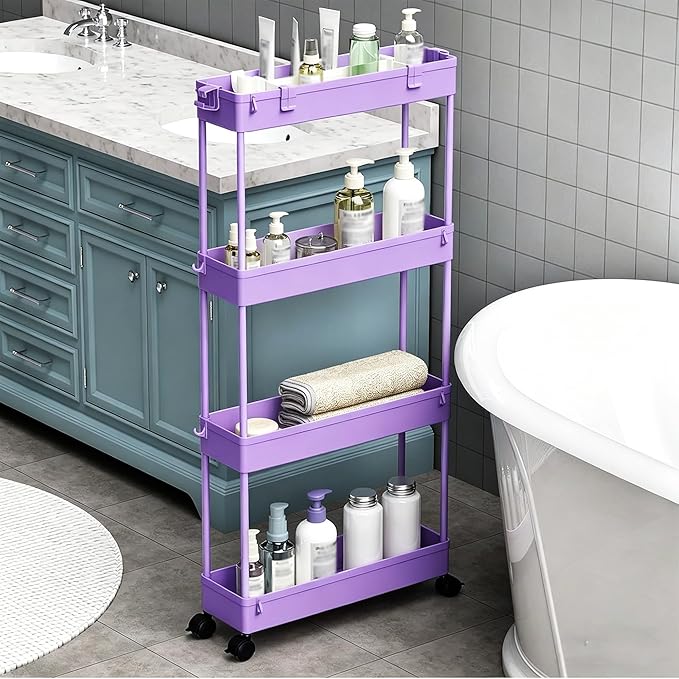 SPACELEAD 2-piece Set Slim Storage Cart 3 Tier,Bathroom Organizer Rolling Utility,Mobile Shelving Unit Slide Out for Office, Kitchen, Laundry Room & Narrow Places