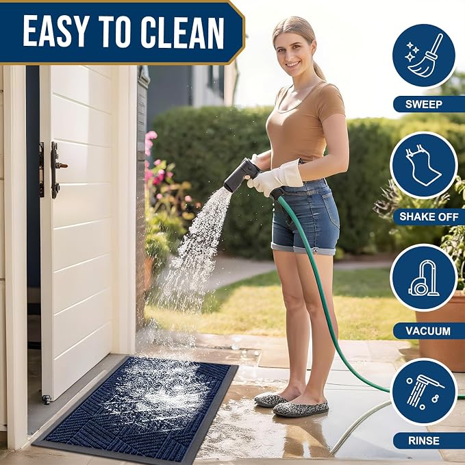Smiry Front Door Mat Outside Entrance, Heavy Duty Sturdy Natural Rubber Doormat, Trap Dirt and Moisture, Easy Clean Low Profile Welcome Floor Mats for Indoor Outdoor Entry, 35X23 Inch, Royal Blue