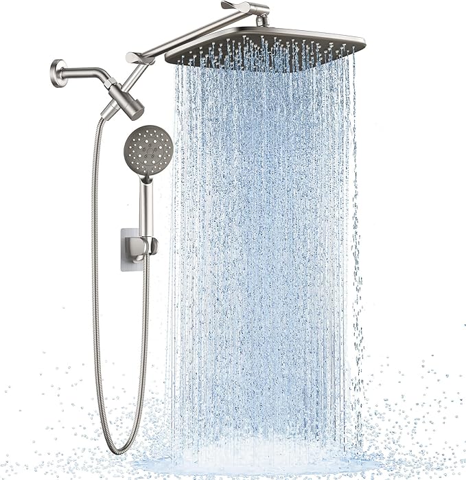 Veken 11.8" Rain Shower Head with Handheld, High Pressure Handheld Shower with Multi Spray Modes, Rainfall Combo with Metal Extension Arm, Detachable Dual Showerhead, Bathroom Decor, Starlight