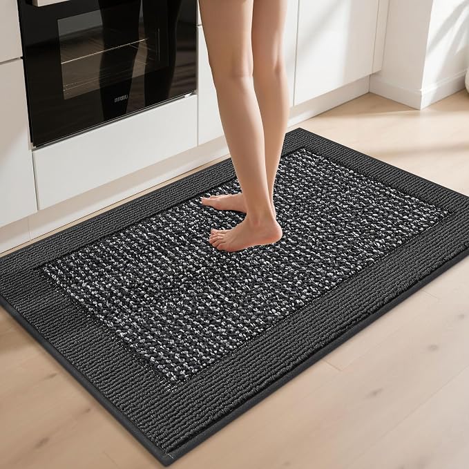 BEQHAUSE Kitchen Rugs 32"x48", Kitchen Runner Rug Non-Slip Kitchen Mats for Floor, Absorbent and Stain Resistant Kitchen Mats, Machine Washable Rugs for Kitchen, Hallway, Laundry & Sink, Charcoal