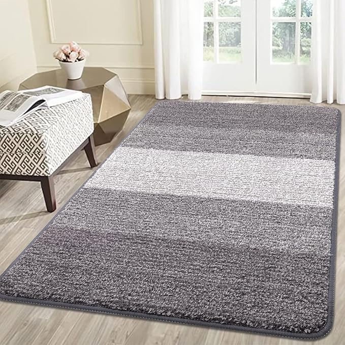 Smiry Dog Door Mat for Muddy Paws, Absorbs Moisture and Dirt, Low-Profile Entryway Mat with Non-Slip Backing, Entry Indoor Outdoor Doormat for Inside Floor (71x47 Inches, Light Grey, Striped)