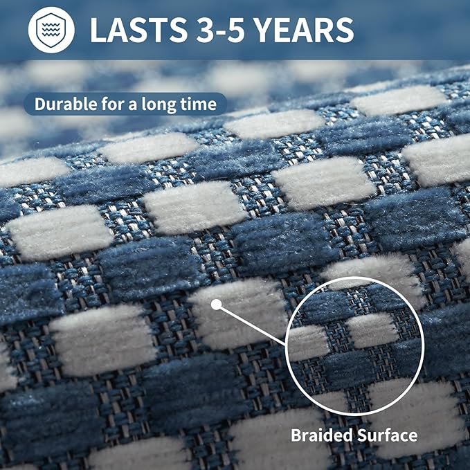YDKGL Large Kitchen Runner Rugs Long Kitchen Mat Non Slip Washable, Super Absorbent Soft Chenille Braided Kitchen Mats for Floor, Rubber Backing Kitchen Sink Standing Mat, Easy Clean, Blue 36"x71"