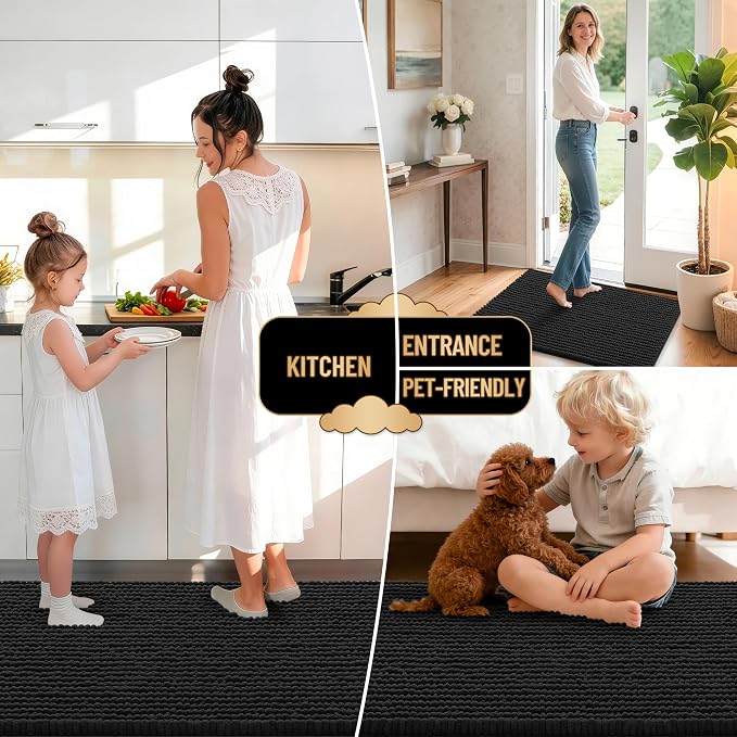 OLANLY Thick Bathroom Rugs 34x21, Extra Soft Absorbent Chenille Bath Rugs, Rubber Backing, Machine Wash Dry, Bath Mats for Bathroom Floor, Tub and Shower, Home Decor Accessories, Black