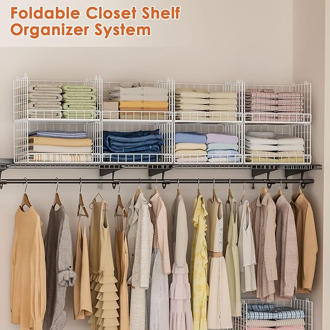 Yociyoga 8-Tier Stackable Closet Organizers and Storage Shelves, Foldable Closet Shelf Organizer, Stackable Storage Bins Drawers for Closet Organizer System, White(Patent No. 30022416)