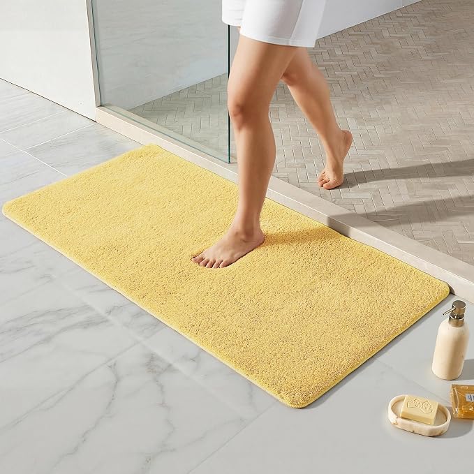 TYUU Yellow Bathroom Rugs, Ultra Soft Bath Rugs Non Slip Washable, Super Absorbent Quick Dry Bath Mat with Rubber Backing for Bathroom Floor, Shower, or Sink, Yellow 24" x 48"