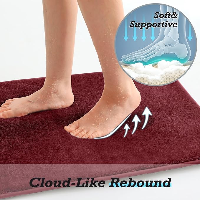 HUXMEYSON Bathroom Rugs Sets 3 Piece, Non-Slip & Quick Dry Bath Mat Set, Ultra Soft Velvet Bath Rugs for Bathroom, Toilet and Shower Floor, Red