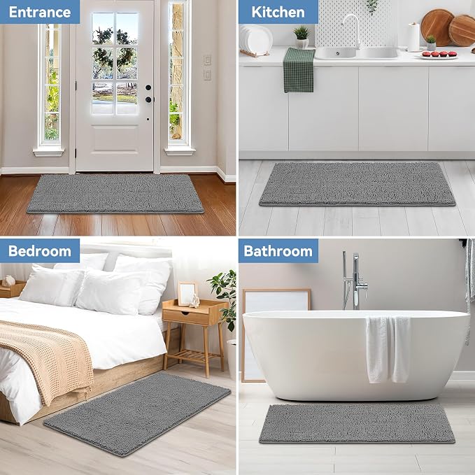 Bcoimo 48x24 Chenille Bath Mat – Non-Slip with Backing Bath Rug Ultra-Absorbent and Machine Washable Bathroom Mat Quick-Dry Design. Ideal for Bathroom Shower and Tub Areas