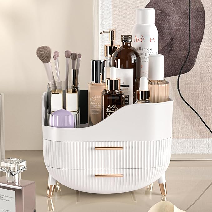 Pajiriona Makeup Organizer with Drawers,Skincare Organizer for Vanity,Storage Box with Handle,Large Cosmetic Display Case for Dresser, Bathroom Countertop