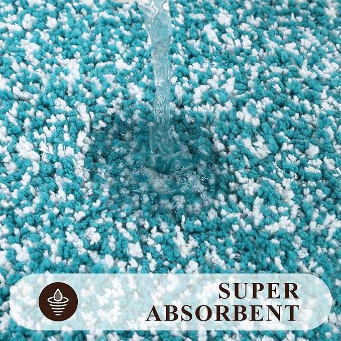 Pauwer Bathroom Sets, Non Slip Bath Mats, Absorbent Shower Rugs for Bathroom Floor, Tub and Shower, Aqua Blue