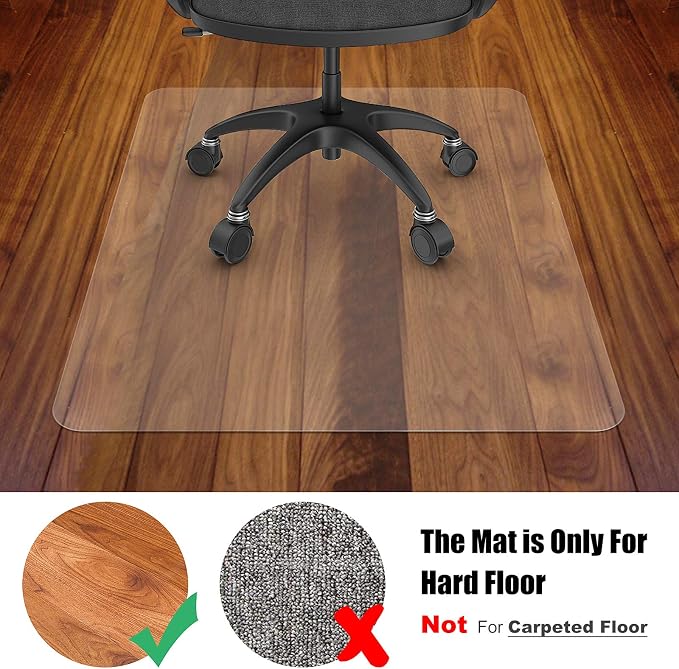 Azadx Large Chair Mat for Hardwood Floor 48 x 48'', Clear Office Chair Mat for Hard Floors Square, Plastic Office Mat for Wood/Tile Floor