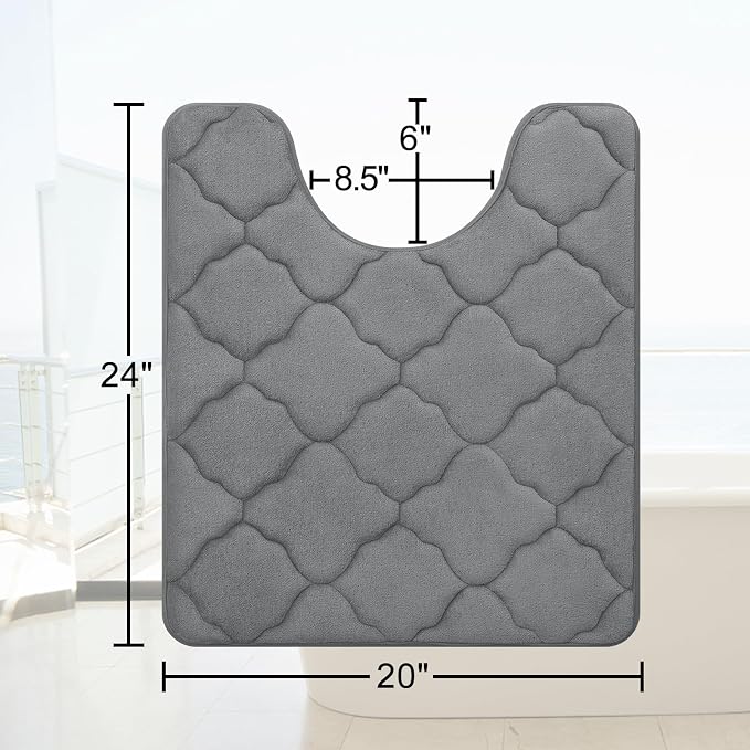 OLANLY Memory Foam Toilet Rugs U-Shaped 24x20, Ultra Soft and Absorbent Bathroom Rugs, Non-Slip, Comfortable, Machine Washable Contour Bath Mat for Toilet Base, Home Decor Accessories, Dark Grey