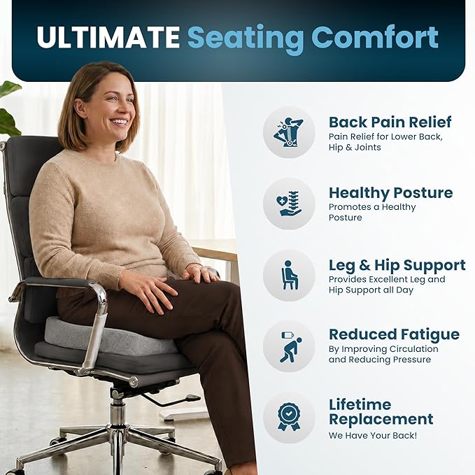 ComfiLife Extra Large Gel & Memory Foam Seat Cushion - Doctor Recommended Office Chair Cushion, Car Seat Cushion - Back & Sciatica Pain Relief - Wide Seat Cushion for Big & Tall (Gray)