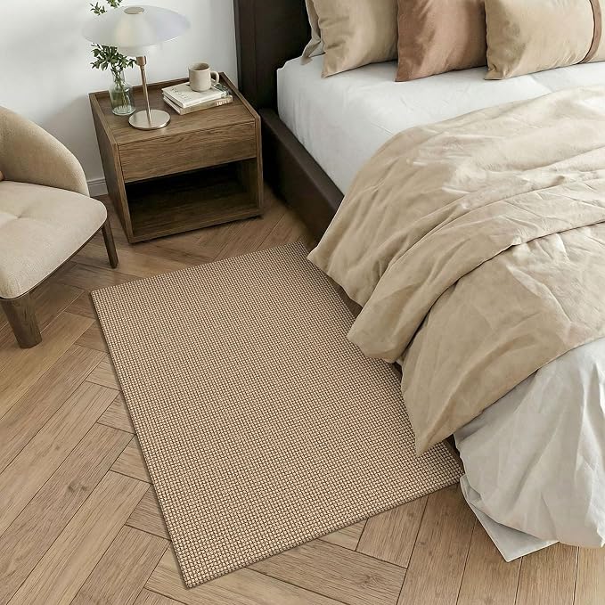 KOZYFLY Washable 3x4 Woven Entry Area Rug, Braided Throw Rugs for Entryway, Non Slip Door Mat Indoor Outdoor Entrance, Front Porch Foyer Carpet for Kitchen, mudroom, Bathroom, Orange Beige/Tan/Brown