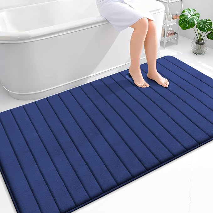 OLANLY Memory Foam Bath Mat 70x46, Super Soft Absorbent Bathroom Rugs, Quick Dry, Machine Washable Shower Floor Rugs, Bathmat Carpet, Bathroom Home Decor Accessories, Twilight Sapphire