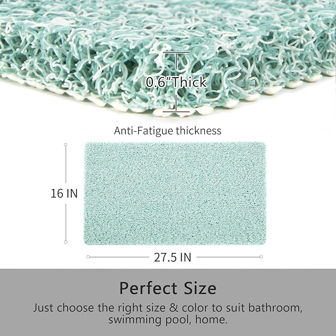 0.6" Extra Thick Non Slip Bath Mat, Shower Mat with Drain, Quick Drying Bathtub Mats for Inside Shower, PVC Loofah Shower Mat, Foot Scrubber for Floor, Bathroom, Home, Kitchen, Wet Areas, 27x16 Inches