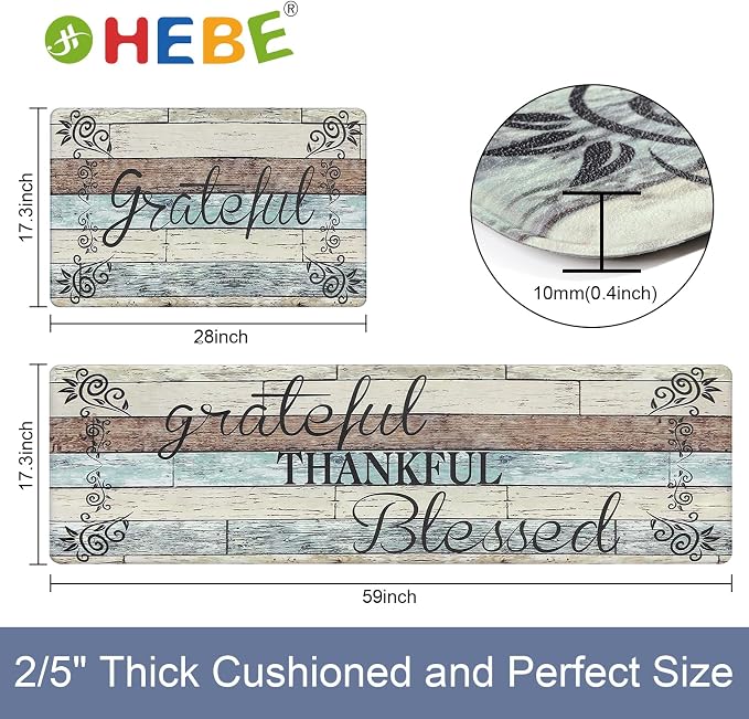 HEBE Anti Fatigue Kitchen Mat Set of 2 Non Slip Cushioned Kitchen Mats for Floor Waterproof Farmhouse Kitchen Rugs and Mats Set Comfort Standing Desk Mat Carpet for Sink,Office,Laundry