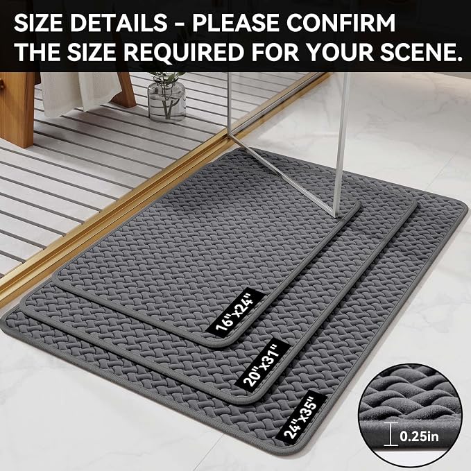 YDKGL Bathroom Rugs Non Slip, Super Absorbent Quick Dry Bath Mat, Foam Weave Texture Rubber Backing Ultra Thin Bathroom Mats Fit Under Door Bathroom Floor Bathtub Shower