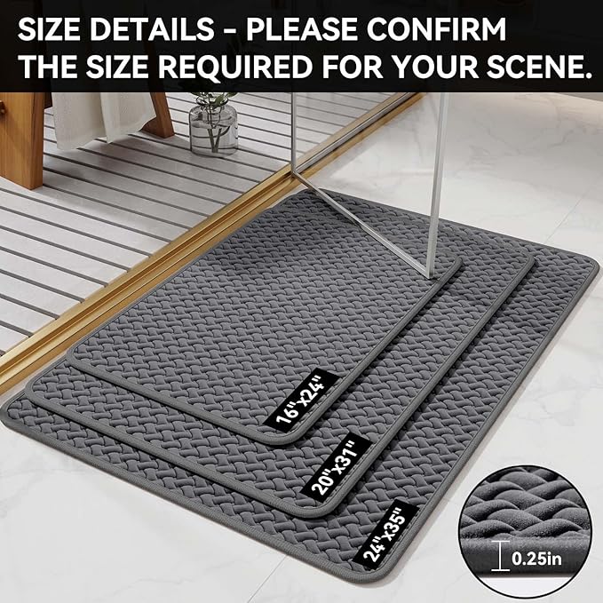 YDKGL Bathroom Rugs Non Slip, Super Absorbent Quick Dry Bath Mat, Foam Weave Texture Rubber Backing Ultra Thin Bathroom Mats Fit Under Door Bathroom Floor Bathtub Shower