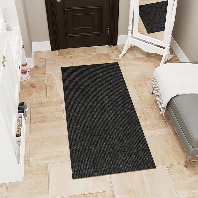Ottomanson Mud Mat 2'7" x 3' Entryway Rug - Non-Slip Scraper Doormat for Muddy Paws, Dirt Trapping Indoor/Outdoor Mat for High-Traffic Areas, Kitchen, Garage, Patio, Black
