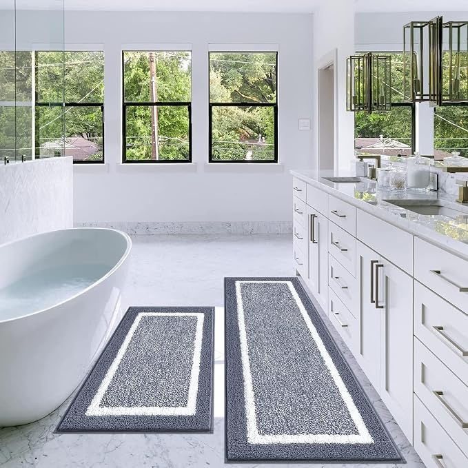 Pauwer Bathroom Rugs Sets 2 Piece, Non Slip Bath Mats for Bathroom, Absorbent Bath Rugs Floor Mat, Machine Washable Shower Rugs for Bath Floor, Tub and Shower