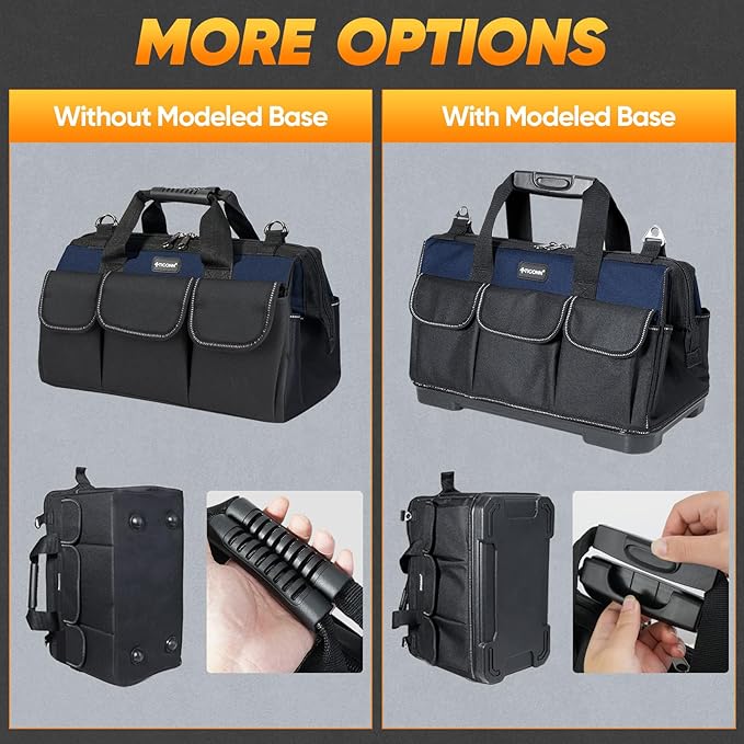TICONN Heavy Duty Tool Bag with Multi-Pockets, Portable Tool Box Organizer Storage Bag, with Adjustable Shoulder Strap and Ergonomic Handle (Blue, 16" Standard Base)