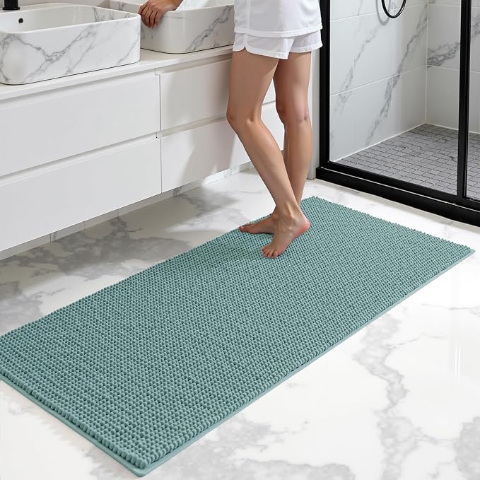 SUBRTEX Bathroom Rugs, 24" x 60" Chenille Bath Rug Soft Short Plush Bath Mat Soft Shower Mat Water Absorbent Shower Mat Quick Dry Machine Washable, Light Green