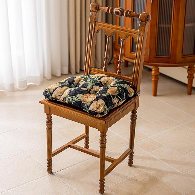 vctops Farmhouse Floral Print Chair Cushions with Ties U-Shaped Soft Comfortable Chair Pads Non Slip Seat Cushions for Indoor Dining Room and Kitchen Chairs (Flower B,16"x16")