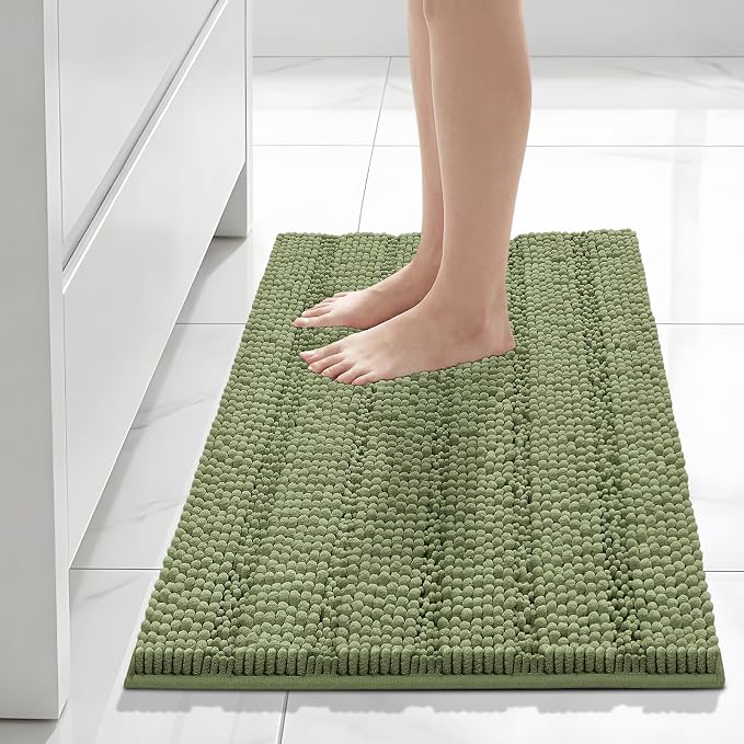 Bcoimo 30"×20" Chenille Bath Mat – Non-Slip with Backing Bath Rug Ultra-Absorbent and Machine Washable Bathroom Mat Quick-Dry Design. Ideal for Bathroom and Tub Areas