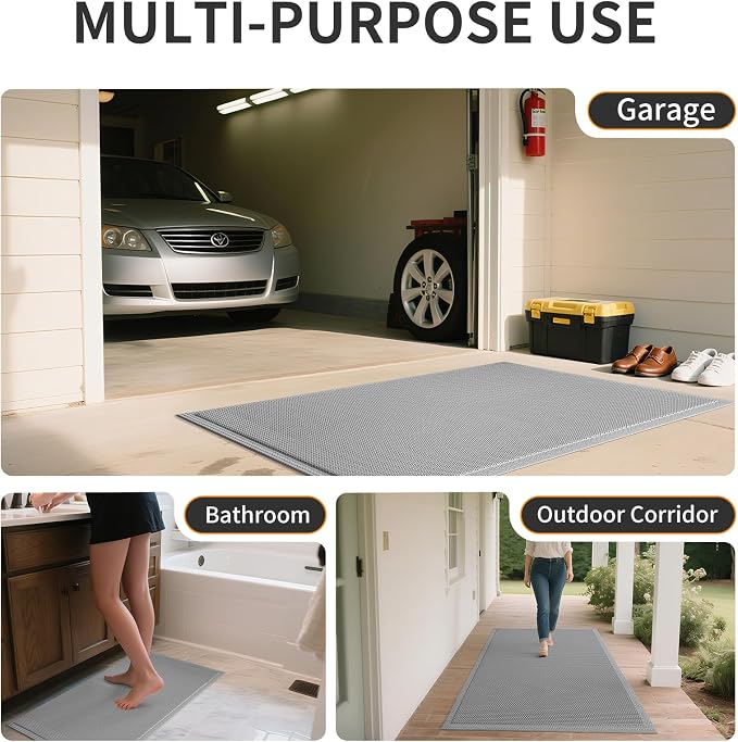 Front Door Mat 24''x36'', Drainage Heavy Duty Dirt Trapping Non-Slip Doormats, Outdoor Rubber Floor Mats, Restaurant Commercial Kitchen Industral Pool Entrance Bar Wet Area, Grey
