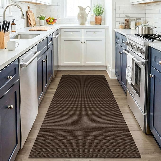 KOZYFLY Washable 3x4 Entry Area Rug, Braided Throw Rugs for Entryway, Non Slip Door Mat Indoor Outdoor Entrance, Front Porch Foyer Carpet for Kitchen, mudroom, Bathroom, Brown/Dark Brown