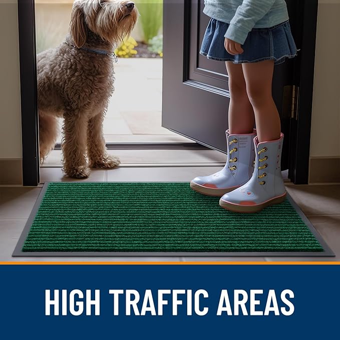 OLANLY Front Door Mat Indoor Outdoor Entrance, 2-Pack 59 x 34 Inch, Waterproof Heavy Duty Doormat, Fade Resistant, Low Profile, Easy Clean Patio Porch Welcome Floor Mats for Entry, Green