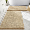 Smiry Bathroom Rugs Sets 2 Piece, Soft Absorbent Chenille Machine Washable Non Slip Shaggy Bath Rug Set for Tub, Shower, and Floor (30x20+24x16, Beige)