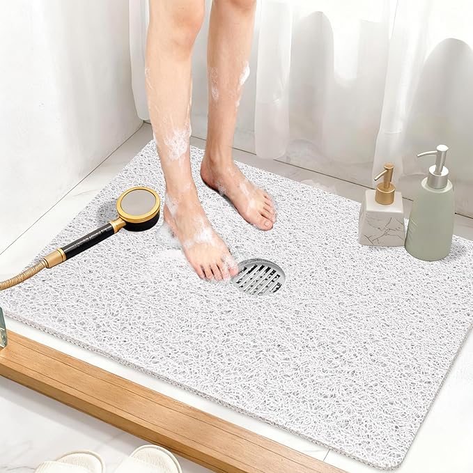 Shower Mat Non Slip: 32 x 24 Inch Extra Large Shower Mats with Drain Hole in Middle - Soft Loofah Quick Drying Matt for Shower Stall