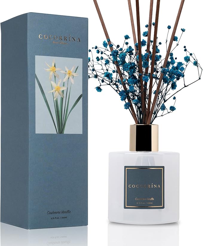 COCORRÍNA Reed Diffuser - Cashmere Vanilla 6.7 fl oz Reed Diffuser for Bedroom Bathroom Home Décor