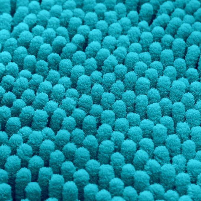 HOMEIDEAS 3 Pieces Bathroom Rugs, Extra Large Ultra Soft Non Slip Absorbent Chenille Toilet Bath Mat Set (Teal Blue)