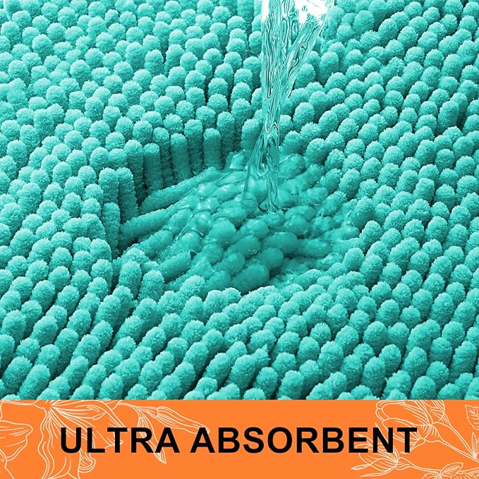 Smiry Bathroom Rugs Sets 2 Piece, Soft Absorbent Chenille Machine Washable Non Slip Shaggy Bath Rug Set for Tub, Shower, and Floor (30x20+24x16, Turquoise)