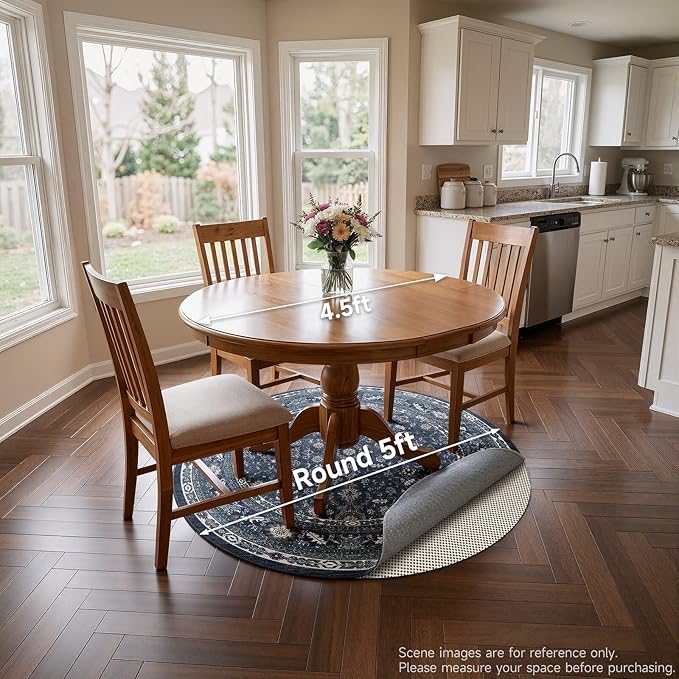 Veken 5x5 Ft Round Rug Pad Gripper for Hardwood Floors, Circle Non Slip Rug Pads for Area Rugs, Thick Rug Grippers for Tile Floors, Under Carpet Anti Skid Mat, Keep Your Rugs Safe and in Place