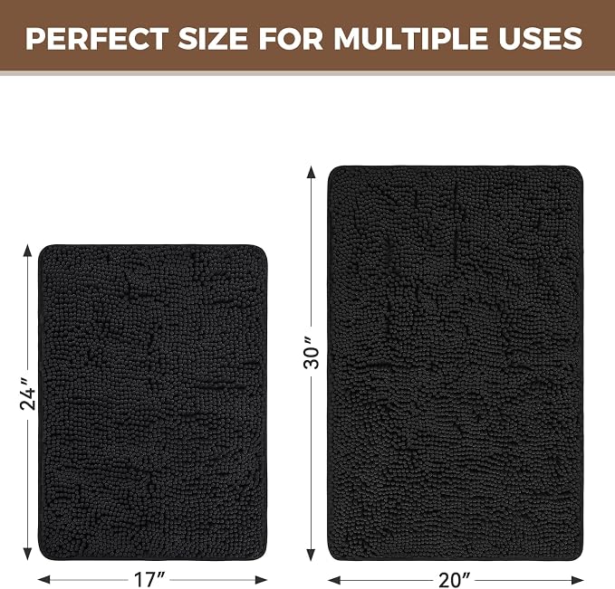 Bcoimo Bathroom Rug Set, Chenille Bathroom Rugs, Absorbent Non Slip Plush Bath Mats, Machine Washable Fast Drying Floor Mats for Tub, Shower, Sink, Vanity