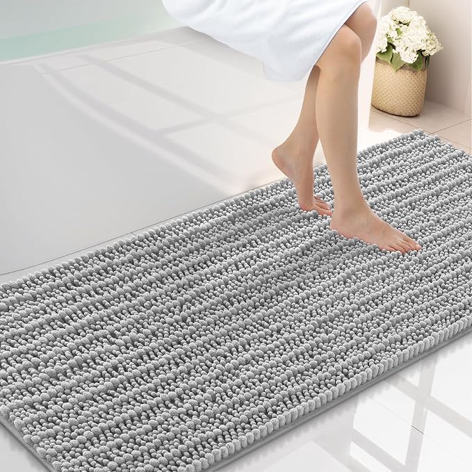 Smiry Bathroom Rugs Mat 59x24, Extra Soft Absorbent Chenille Bath Rugs, Non Slip Rubber Backing Machine Washable Quick Dry Bath Mats for Bathroom Floor, Tub, Shower, Home Decor Accessories, Light Grey