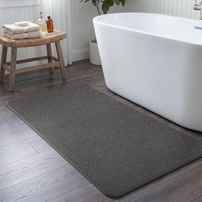 MontVoo Quick Dry Bathroom Runner, Super Absorbent Long Bath Runner, 3D Honeycomb Mesh Base Non Slip Bath Mats, Machine Washable Low Pile Bath Rug for Bathtub Front, Shower, Sink, Darkgrey 24"x48"